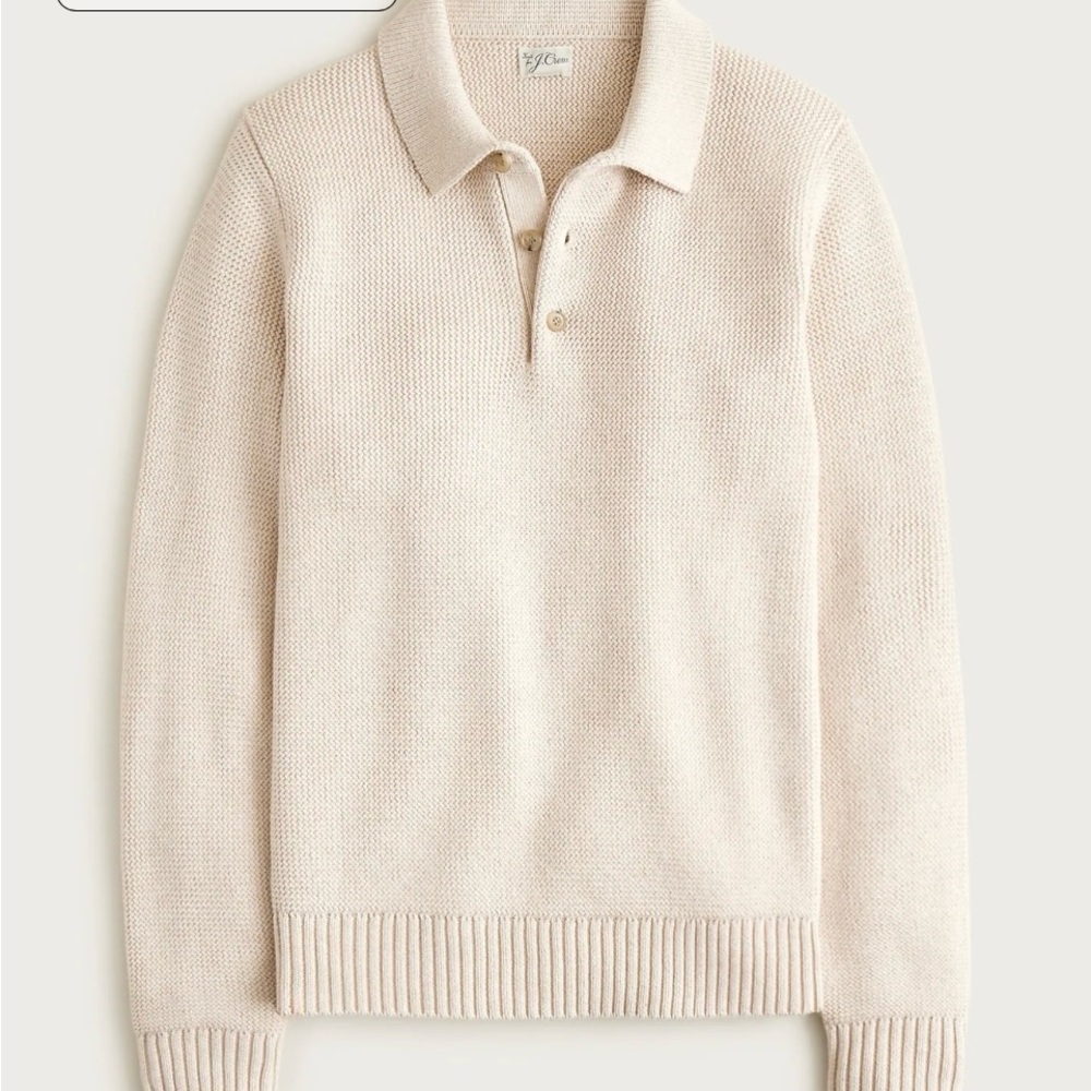 J. CREW Cotton racking-stitch sweater-polo in Heather Oat Size S NWT $138
